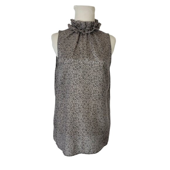 Gap Women's Floral Print Sleeveless Ruffle Neck Blouse Medium Silk Blend Sheer - Picture 1 of 10